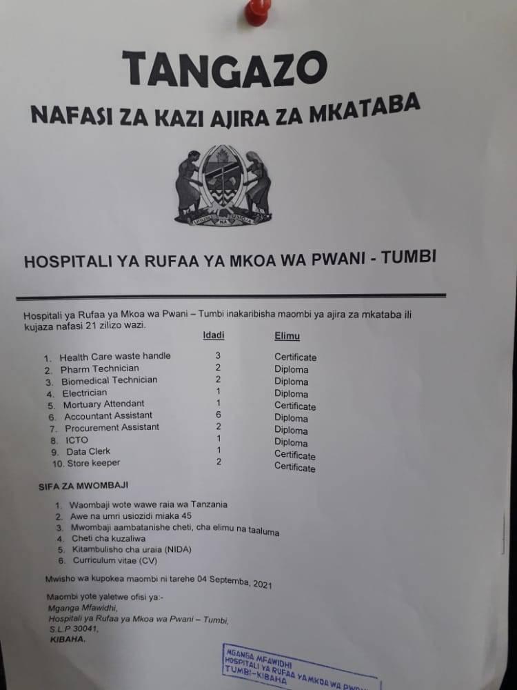 Nafasi za kazi Hospital Kibaha Pwani